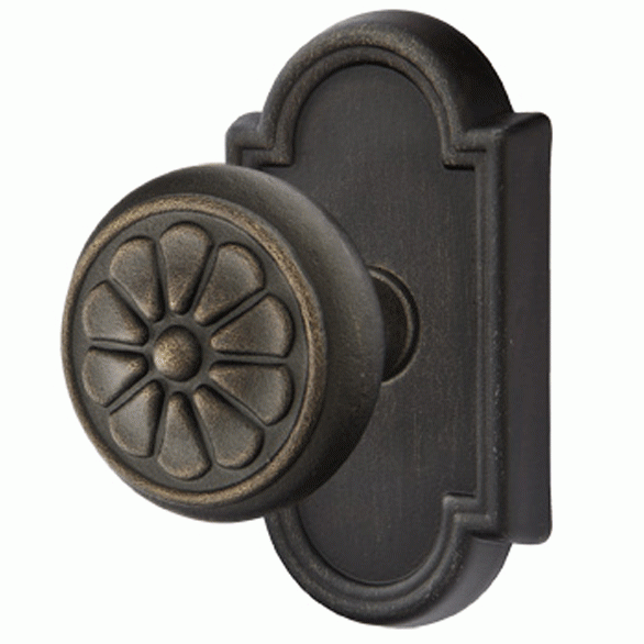 Solid Brass Lost Wax Petal Door Knob Set With Beveled Arched Rosette (Several Finish Options) EMTEK