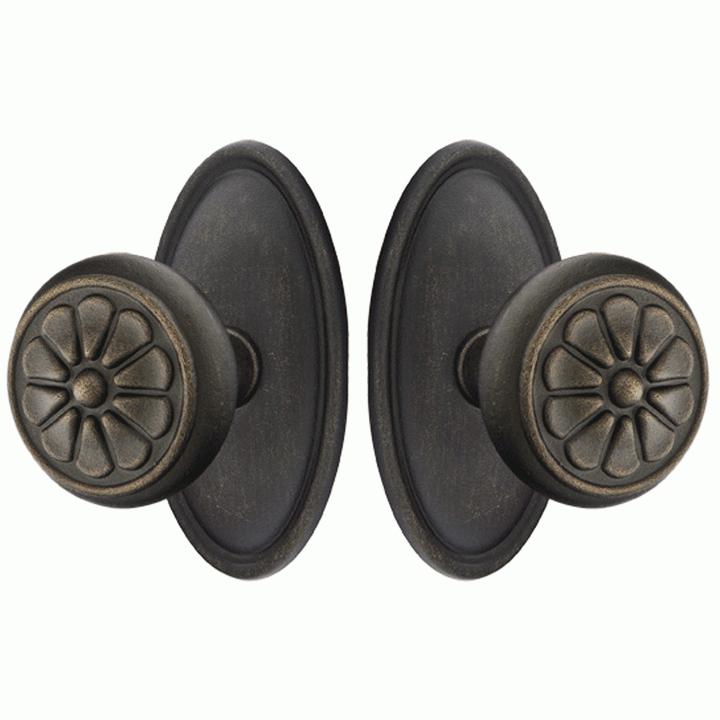 Solid Brass Lost Wax Petal Door Knob Set With Oval Rosette (Several Finish Options) EMTEK