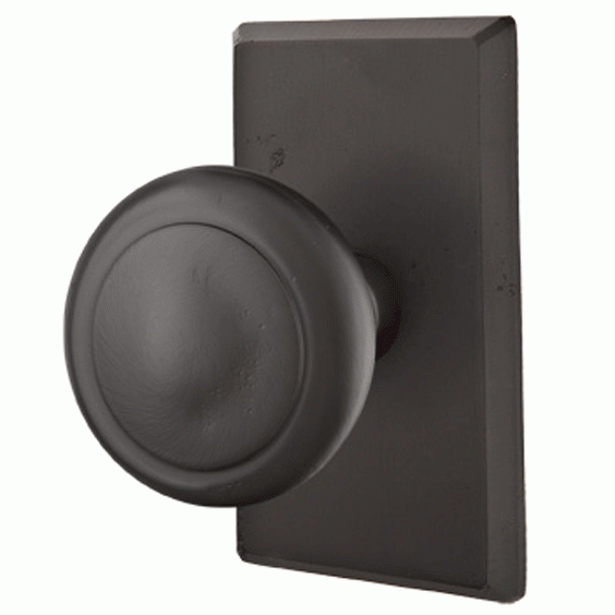 Solid Brass Sandcast Butte Door Knob Set With Rectangular Rosette (Several Finish Options) EMTEK