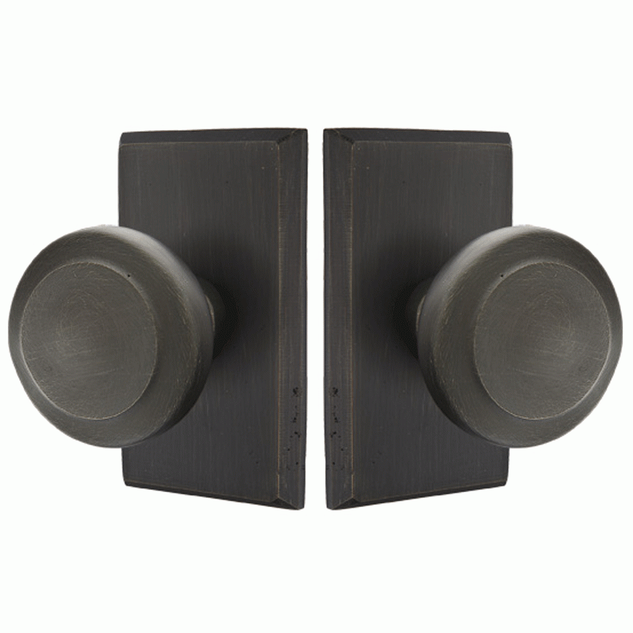 Solid Brass Sandcast Butte Door Knob Set With Rectangular Rosette (Several Finish Options) EMTEK