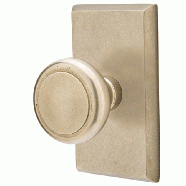 Solid Brass Sandcast Butte Door Knob Set With Rectangular Rosette (Several Finish Options) EMTEK