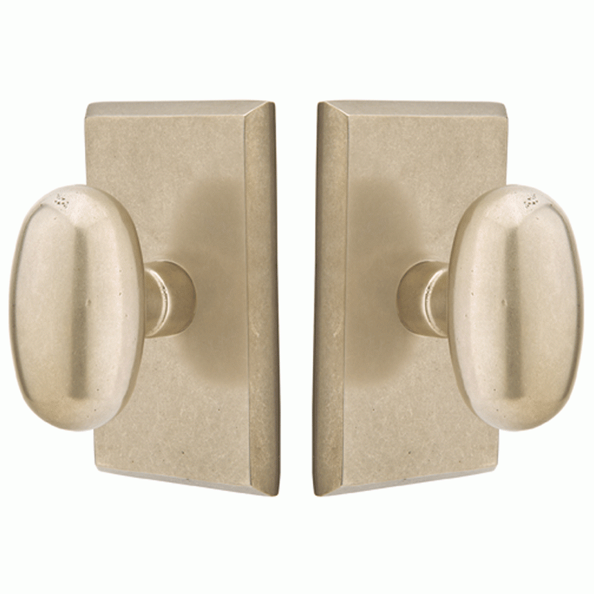 Solid Brass Sandcast Egg Door Knob Set With Rectangular Rosette (Several Finish Options) EMTEK