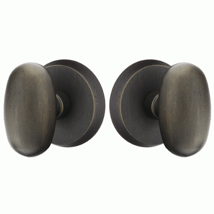 Solid Brass Sandcast Egg Door Knob Set With Disk Rosette (Several Finish Options) EMTEK