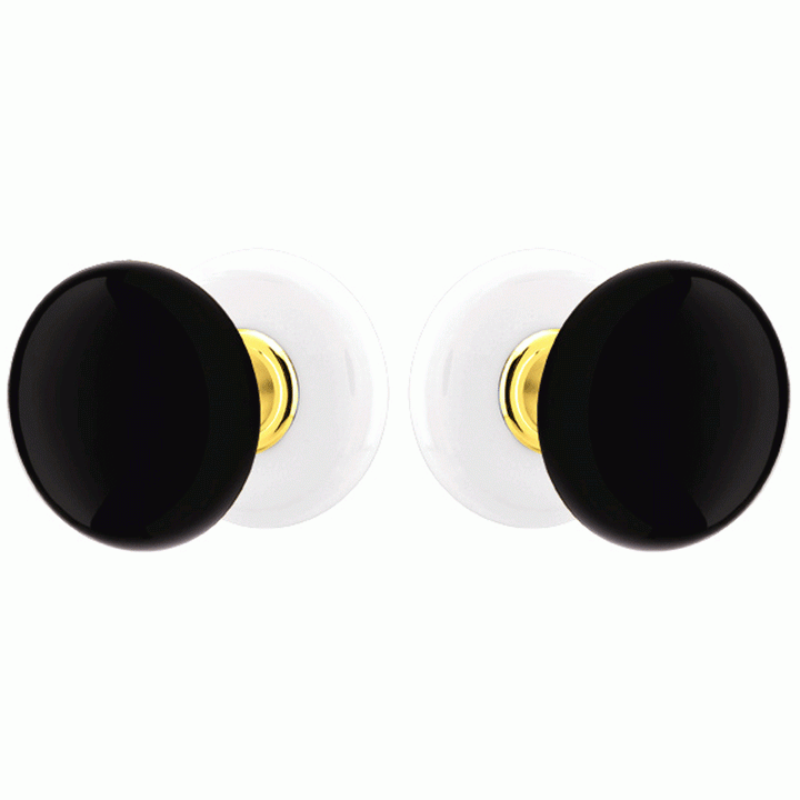 Black Porcelain Ebony Door Knob Set With Porcelain Rosette (Several Finish Options) EMTEK