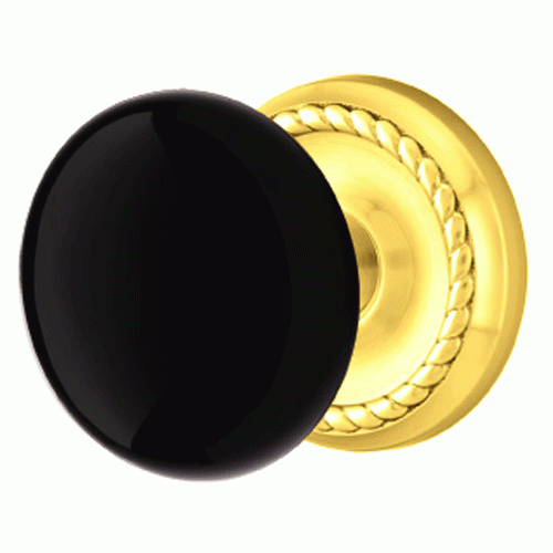 Black Porcelain Ebony Door Knob Set With Rope Rosette (Several Finish Options) EMTEK