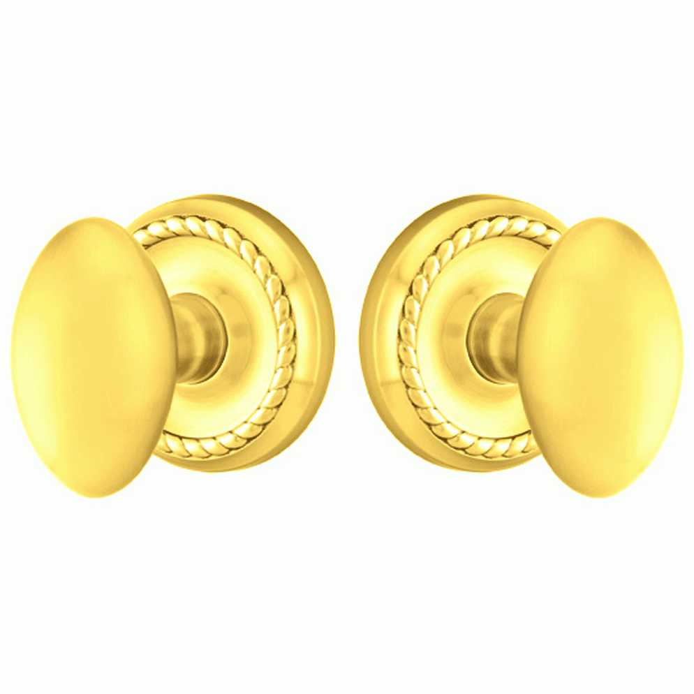 Solid Brass Egg Door Knob Set With Rope Rosette (Several Finish Options) EMTEK