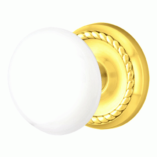 Ice White Porcelain Door Knob Set With Rope Rosette (Several Finish Options) EMTEK