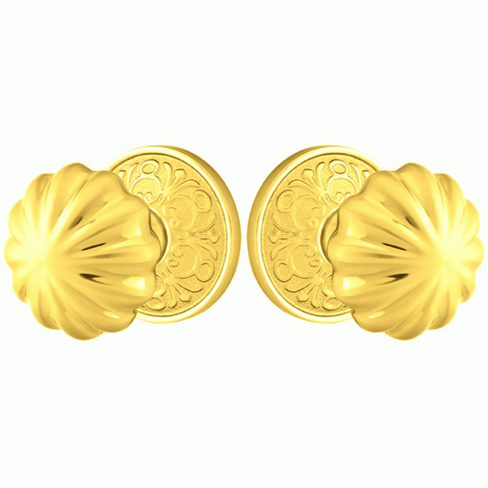 Solid Brass Melon Door Knob Set With Lancaster Rosette (Several Finish Options) EMTEK