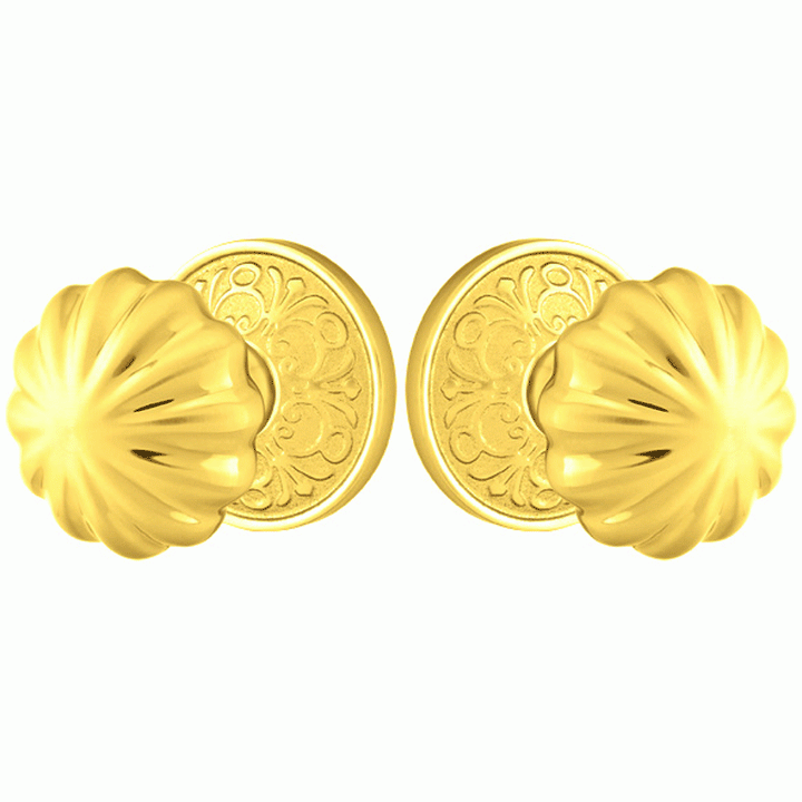 Solid Brass Melon Door Knob Set With Lancaster Rosette (Several Finish Options) EMTEK