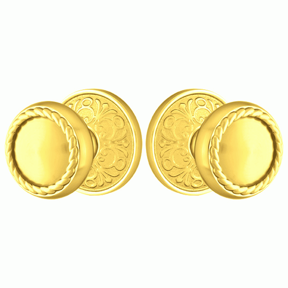 Solid Brass Rope Door Knob Set With Lancaster Rosette (Several Finish Options) EMTEK