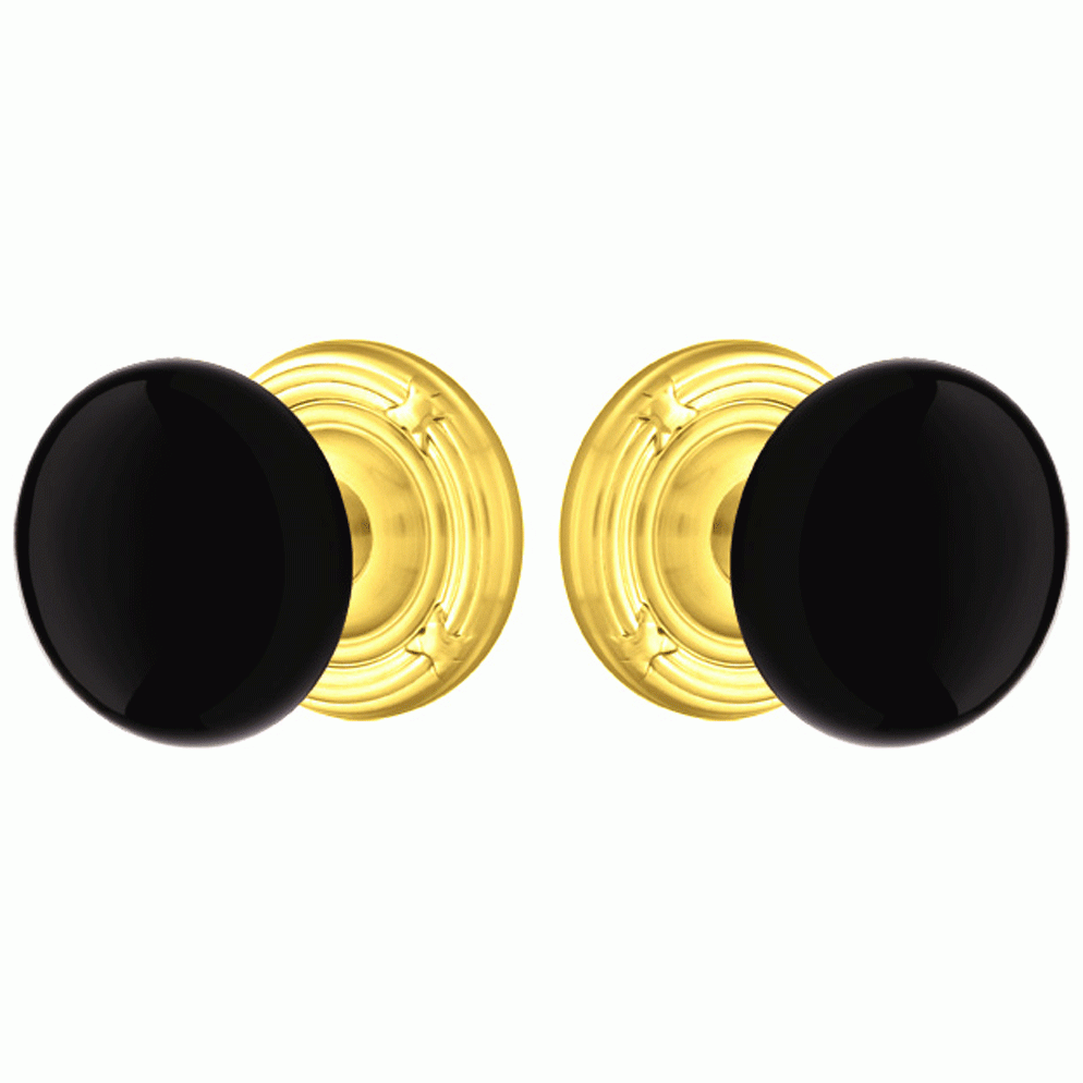 Black Porcelain Ebony Door Knob Set With Ribbon & Reed Rosette (Several Finish Options) EMTEK