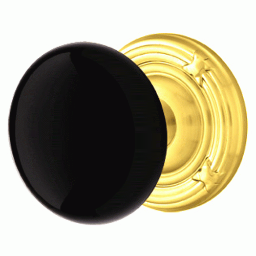 Black Porcelain Ebony Door Knob Set With Ribbon & Reed Rosette (Several Finish Options) EMTEK