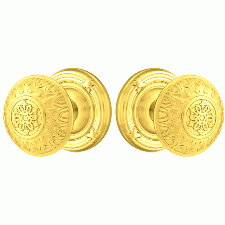 Solid Brass Lancaster Door Knob Set With Ribbon & Reed Rosette (Several Finish Options) EMTEK