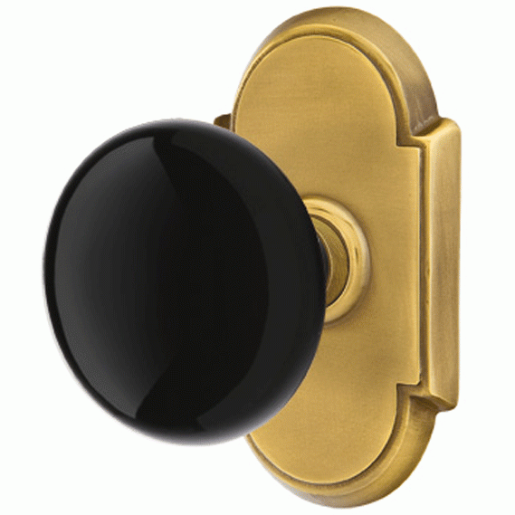 Black Porcelain Ebony Door Knob Set With # 8 Rosette (Several Finish Options) EMTEK