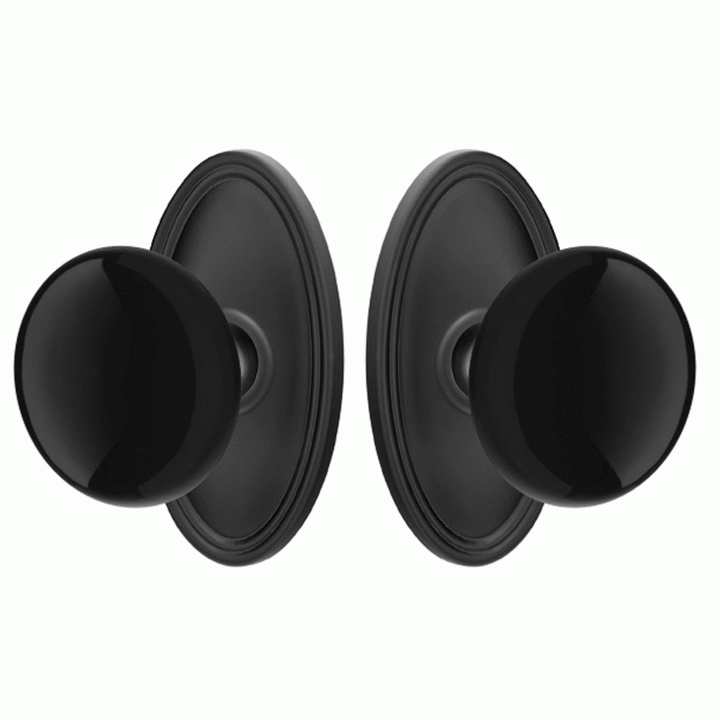 Black Porcelain Ebony Door Knob Set With Oval Rosette (Several Finish Options) EMTEK