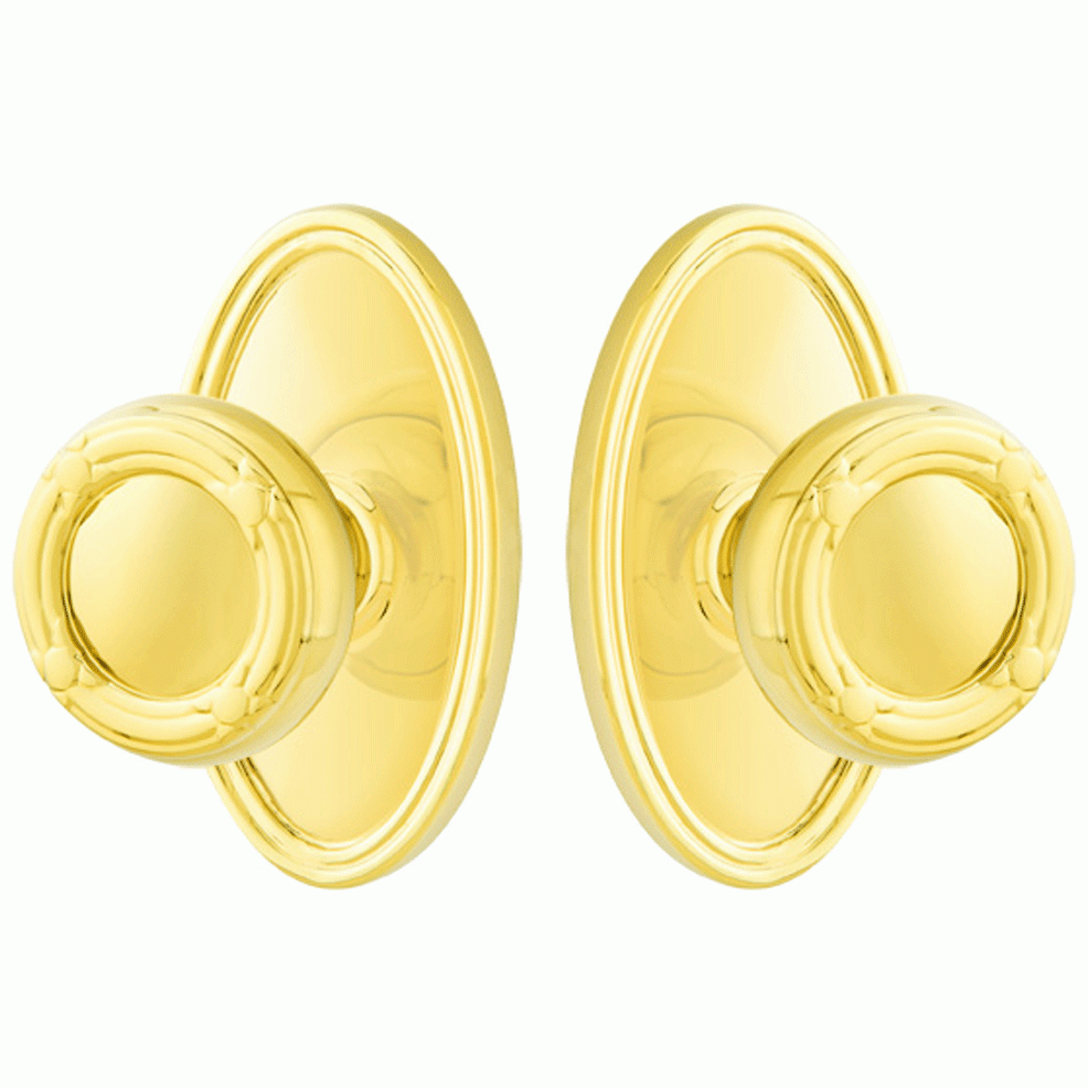 Solid Brass Ribbon & Reed Door Knob Set With Oval Rosette (Several Finish Options) EMTEK