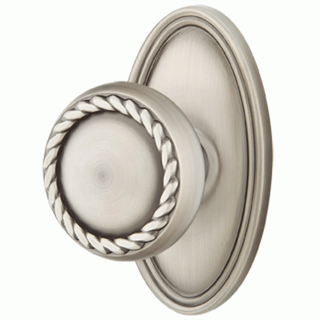 Solid Brass Rope Door Knob Set With Oval Rosette (Several Finish Options) EMTEK