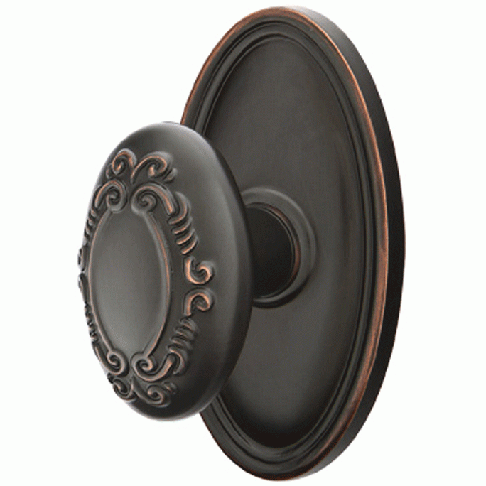 Solid Brass Victoria Door Knob Set With Oval Rosette (Several Finish Options) EMTEK