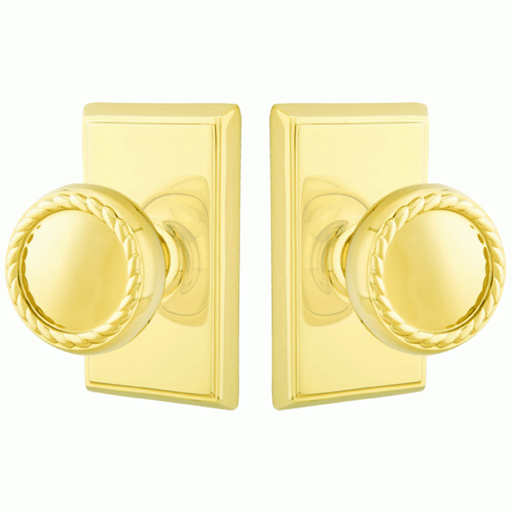 Solid Brass Rope Door Knob Set With Rectangular Rosette (Several Finish Options) EMTEK