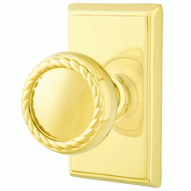 Solid Brass Rope Door Knob Set With Rectangular Rosette (Several Finish Options) EMTEK