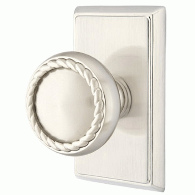 Solid Brass Rope Door Knob Set With Rectangular Rosette (Several Finish Options) EMTEK