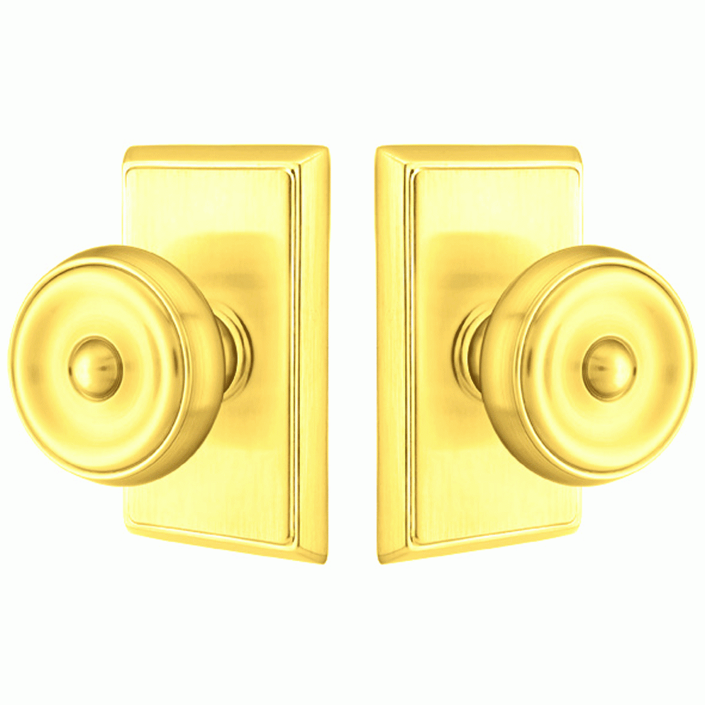 Solid Brass Waverly Door Knob Set With Rectangular Rosette (Several Finish Options) EMTEK