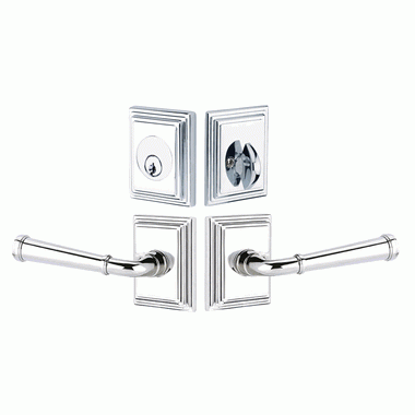 Emtek Solid Brass Merrimack Door Lever Deadbolt with Wilshire Rosette (Polished Chrome Finish) EMTEK