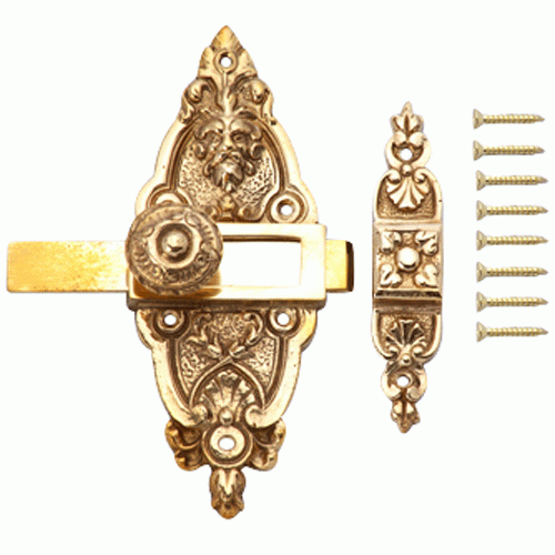 5 1/2 Gargoyle French Door or Cabinet Slide Bolt Latch (Lacquered Brass Finish) COPPER MOUNTAIN HARDWARE