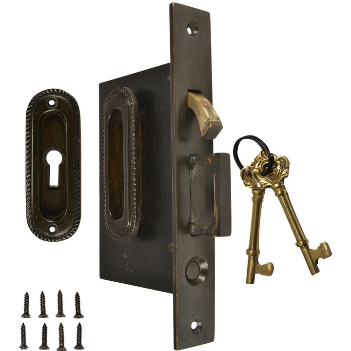 Georgian Oval Pattern Pocket Privacy (Lock) Style Door Set