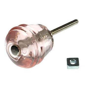 1 1/8 Inch Art Deco Depression Pink Barrel Shape Glass Knobs COPPER MOUNTAIN HARDWARE