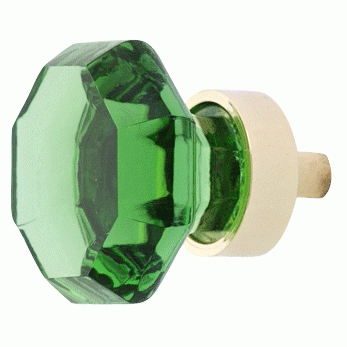 1 3/8 Inch Emerald Green Glass Octagon Old Town Cabinet Knob (Polished Brass Base) COPPER MOUNTAIN HARDWARE