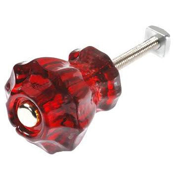 Astoria 1 1/4 Inch Ruby Red Decagon Teardrop Glass Knob COPPER MOUNTAIN HARDWARE