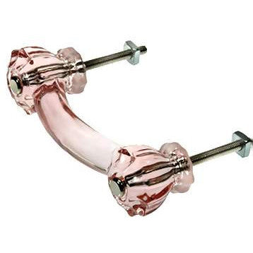 Astoria 4 1/4 Inch Overall (3 Inch c-c) Depression Pink Decagon Teardrop Shape Glass Pulls COPPER MOUNTAIN HARDWARE