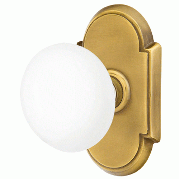 Ice White Porcelain Door Knob Set With # 8 Rosette (Several Finish Options) EMTEK