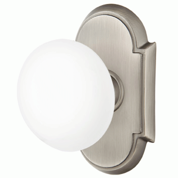 Ice White Porcelain Door Knob Set With # 8 Rosette (Several Finish Options) EMTEK