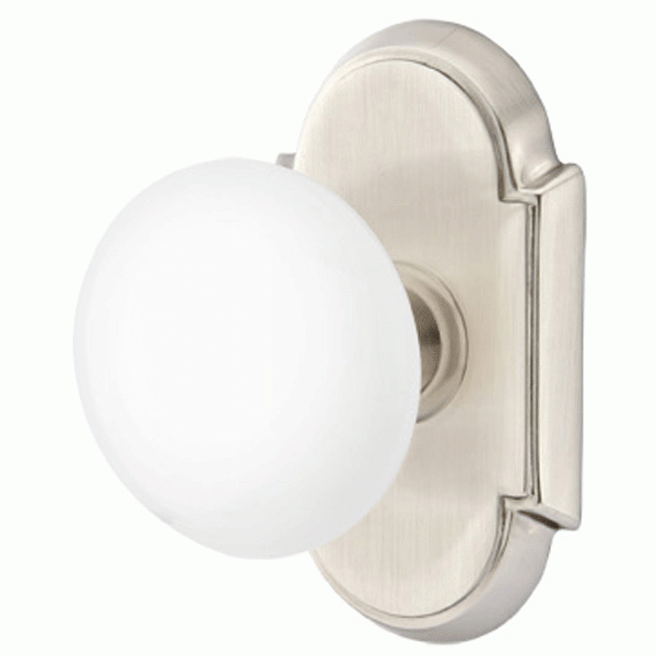 Ice White Porcelain Door Knob Set With # 8 Rosette (Several Finish Options) EMTEK