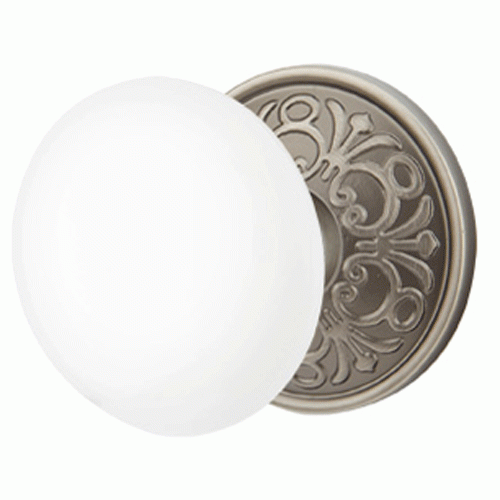 Ice White Porcelain Door Knob Set With Lancaster Rosette EMTEK