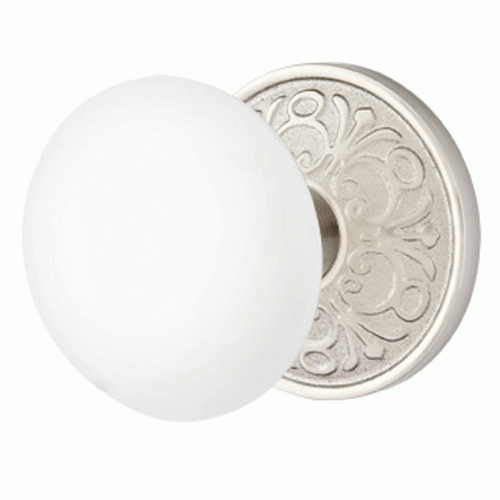 Ice White Porcelain Door Knob Set With Lancaster Rosette EMTEK