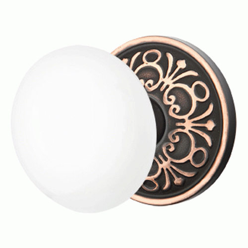 Ice White Porcelain Door Knob Set With Lancaster Rosette EMTEK