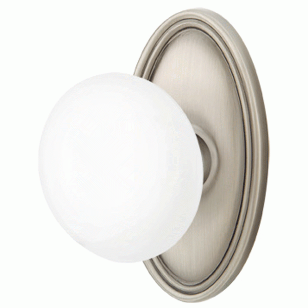 Ice White Porcelain Door Knob Set With Oval Rosette (Several Finish Options) EMTEK