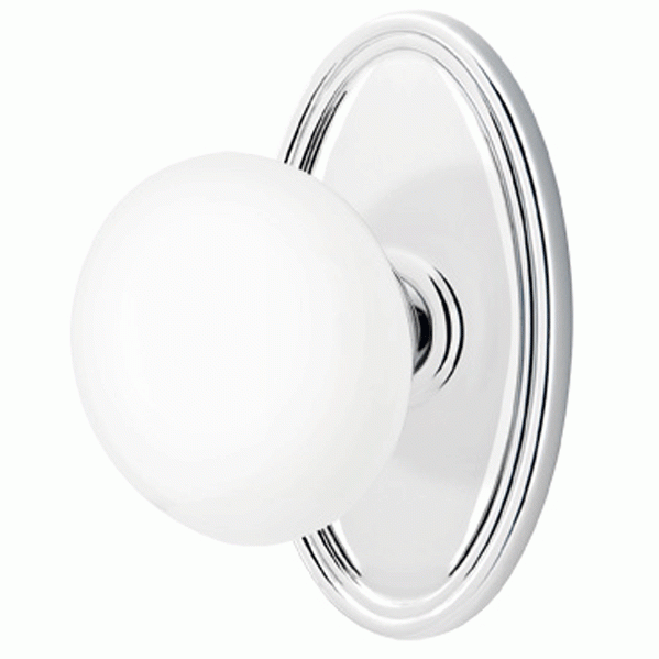 Ice White Porcelain Door Knob Set With Oval Rosette (Several Finish Options) EMTEK