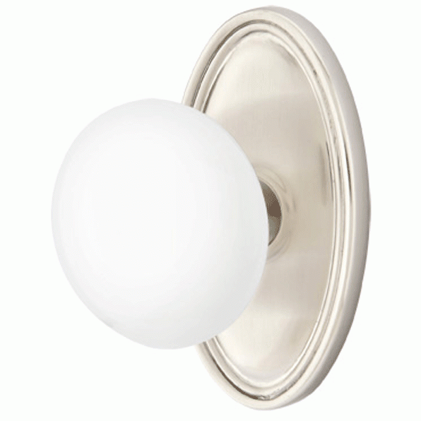 Ice White Porcelain Door Knob Set With Oval Rosette (Several Finish Options) EMTEK