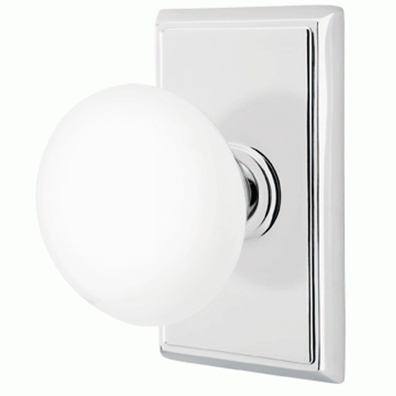 Ice White Porcelain Door Knob Set With Rectangular Rosette (Several Finish Options) EMTEK