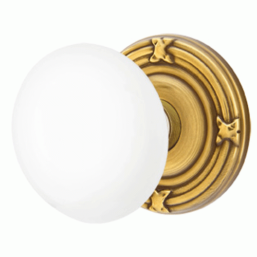 Ice White Porcelain Door Knob Set With Ribbon & Reed Rosette (Several Finish Options) EMTEK