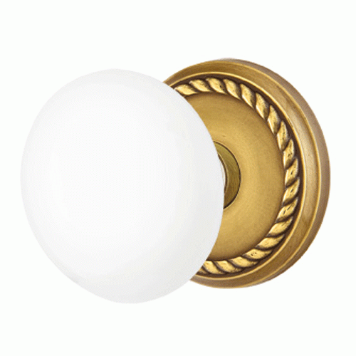 Ice White Porcelain Door Knob Set With Rope Rosette (Several Finish Options) EMTEK