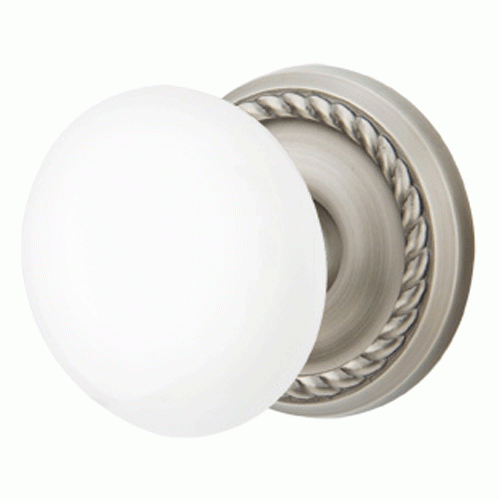 Ice White Porcelain Door Knob Set With Rope Rosette (Several Finish Options) EMTEK