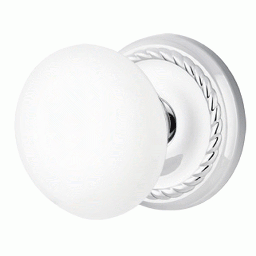 Ice White Porcelain Door Knob Set With Rope Rosette (Several Finish Options) EMTEK