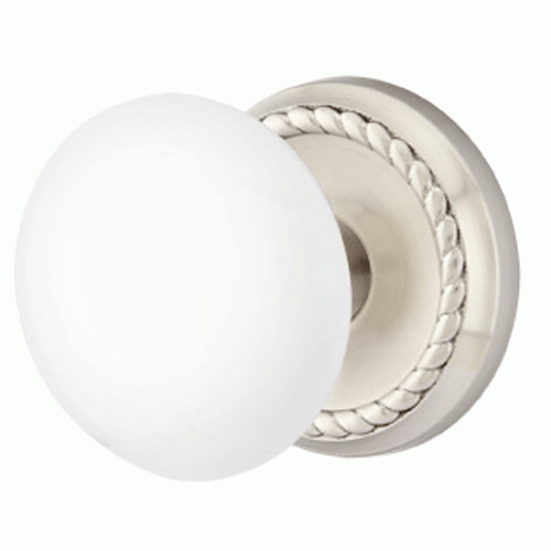 Ice White Porcelain Door Knob Set With Rope Rosette (Several Finish Options) EMTEK