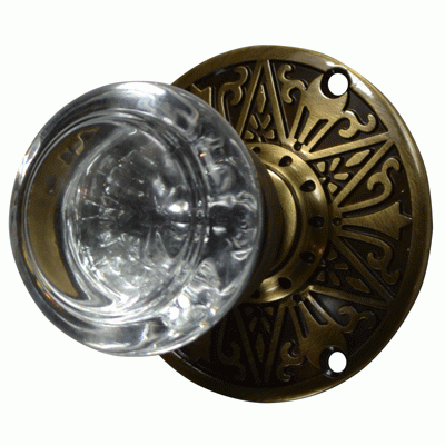 Eastlake Door Set With Beveled Round Crystal Knob (Several Finishes Available) COPPER MOUNTAIN HARDWARE