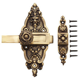 5 1/2 Gargoyle French Door or Cabinet Slide Bolt Latch (Antique Brass Finish) Copper Mountain Hardware